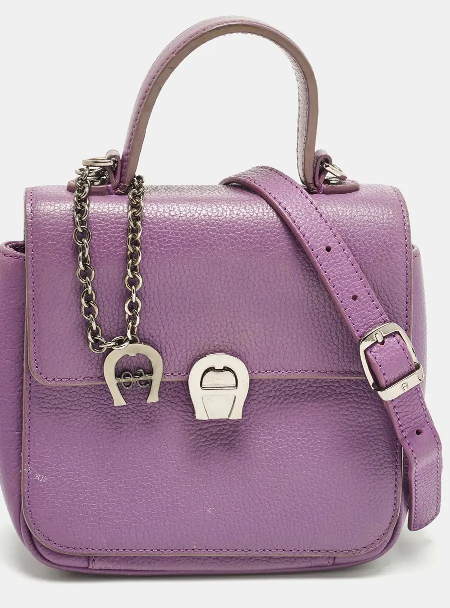 Aigner Genoveva Purple Leather Flap Top Handle Bag