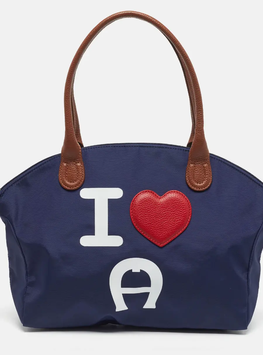 Aigner I Love A Blue/Brown Nylon Zip Satchel