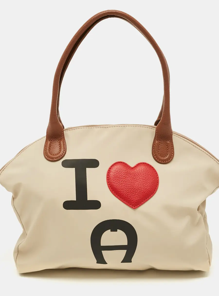 Aigner I Love A Beige/Brown Nylon Zip Satchel