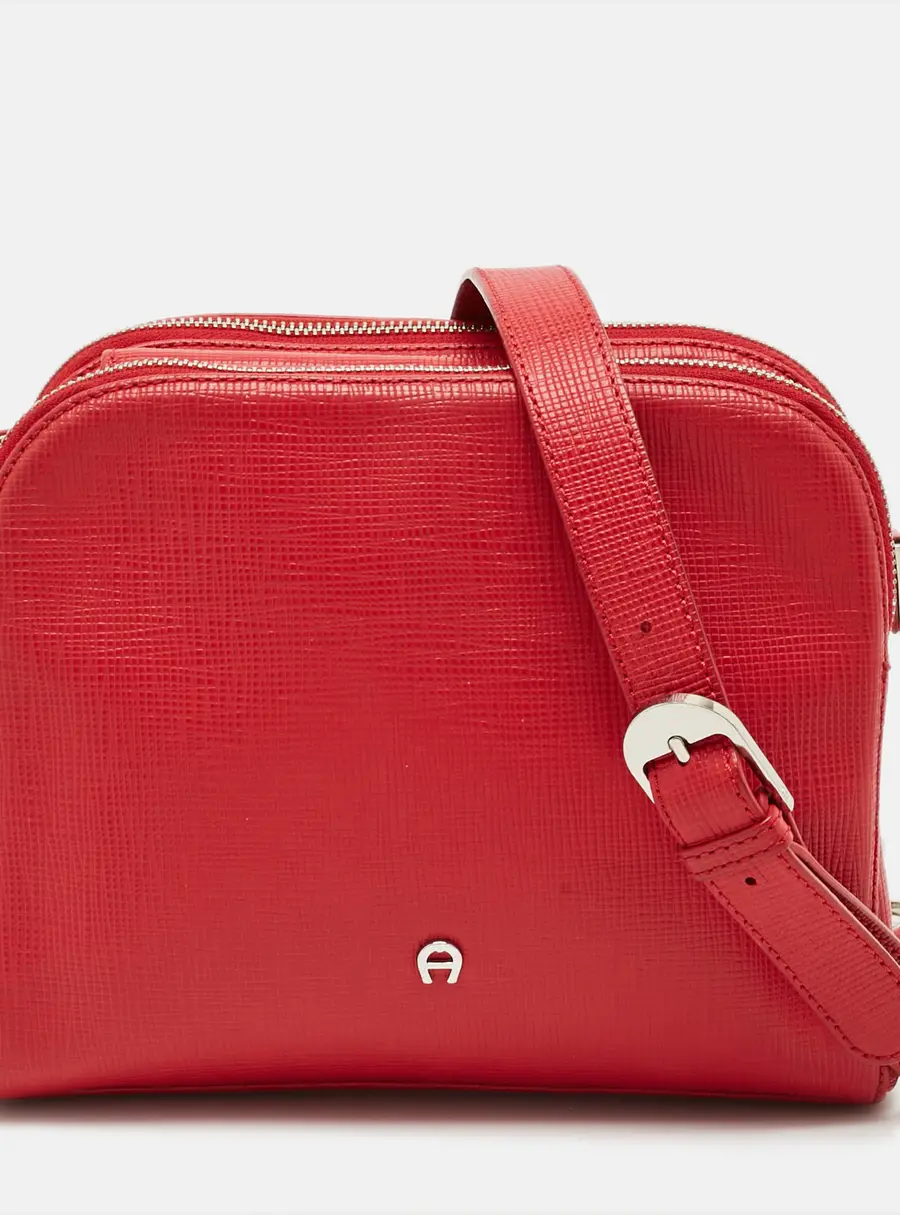 Aigner Double Zip Red Leather Shoulder Bag