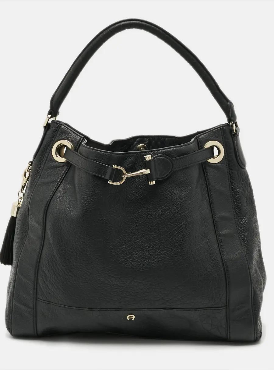 Aigner Cavallina Black Grained Leather Hobo