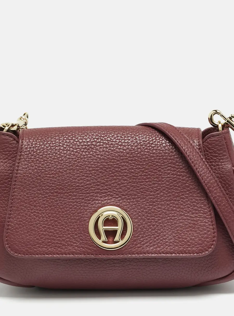Aigner Burgundy Leather Flap Shoulder Bag