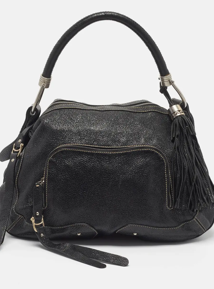Aigner Black Shimmering Leather Double Hobo