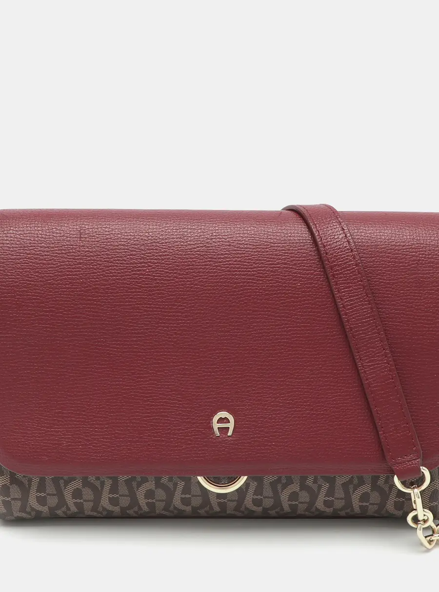 Aigner Grazia Burgundy/Brown Signature Canvas and Leather Shoulder Bag