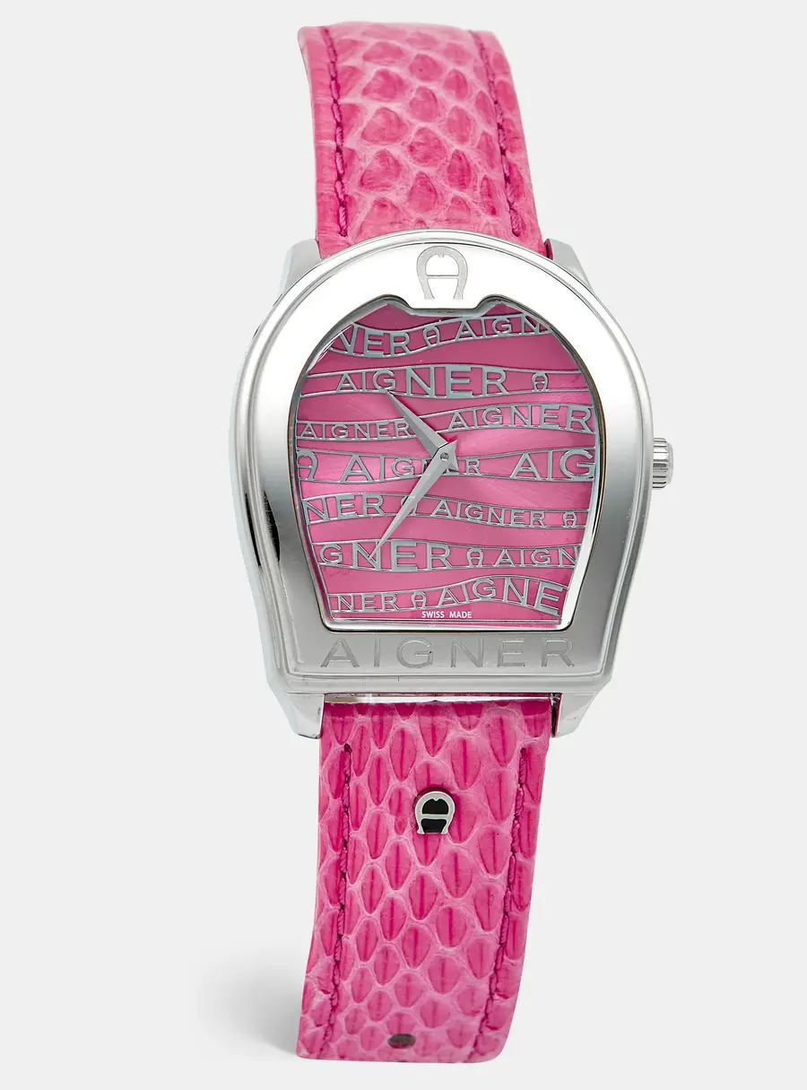 Aigner Verona A48301 Pink Dial Stainless Steel Embossed Leather Women's Wristwatch 36 mm