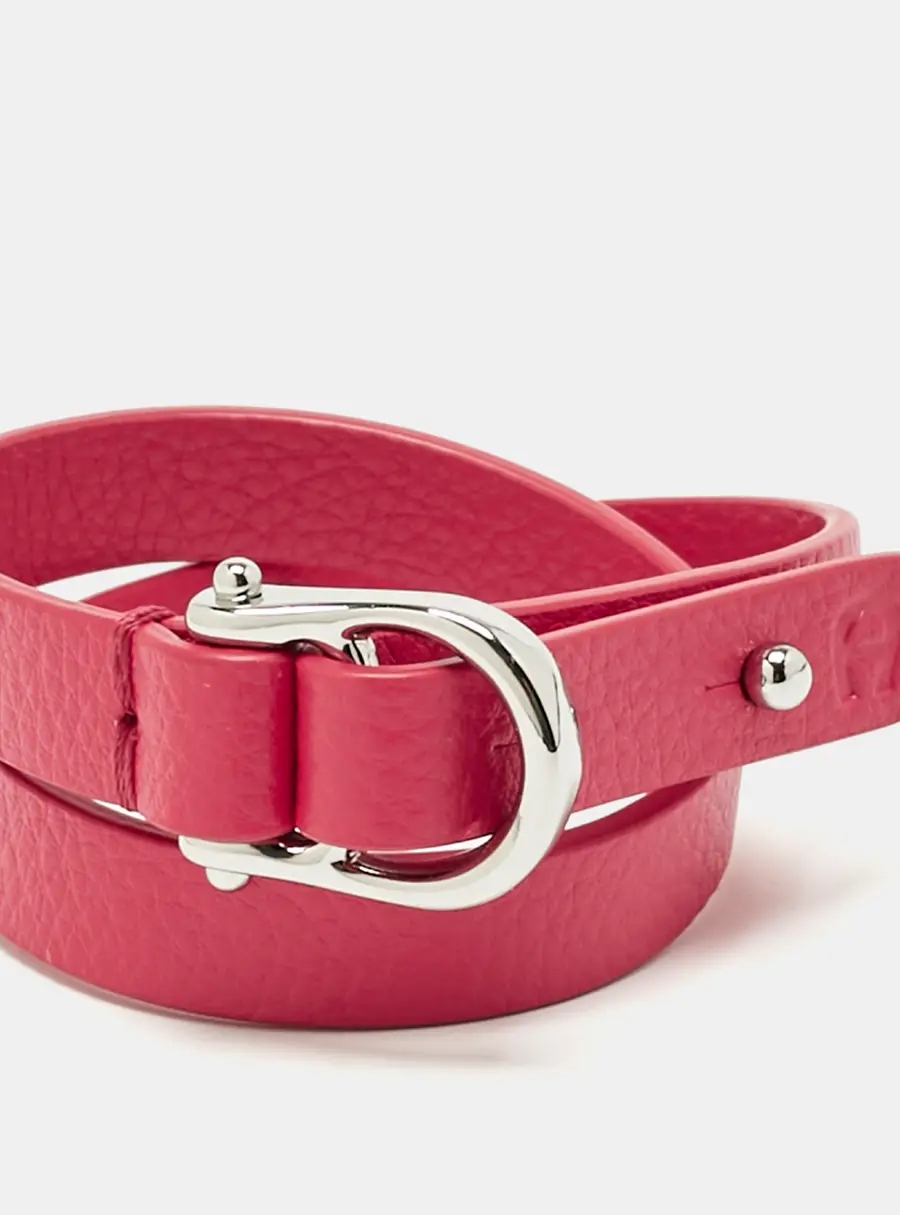 Aigner Logo Leather Silver Tone Double Tour Bracelet