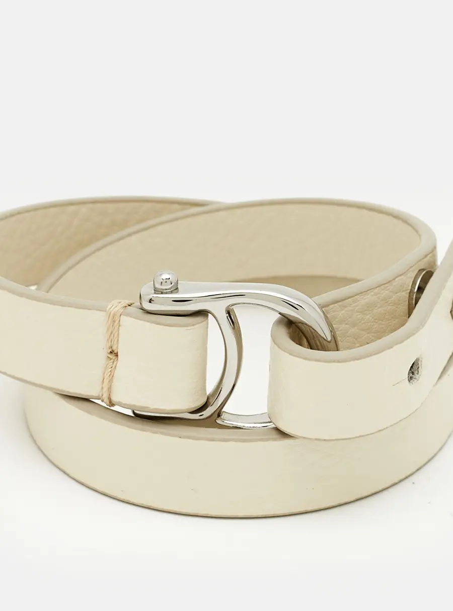 Aigner Logo Leather Silver Tone Wrap Bracelet