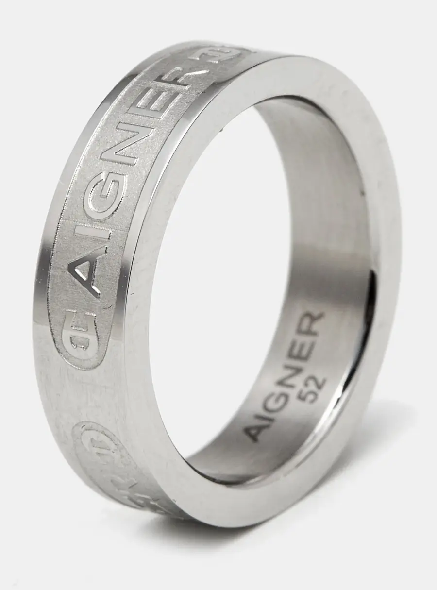 Aigner Logo SIlver Tone Ring Size 52