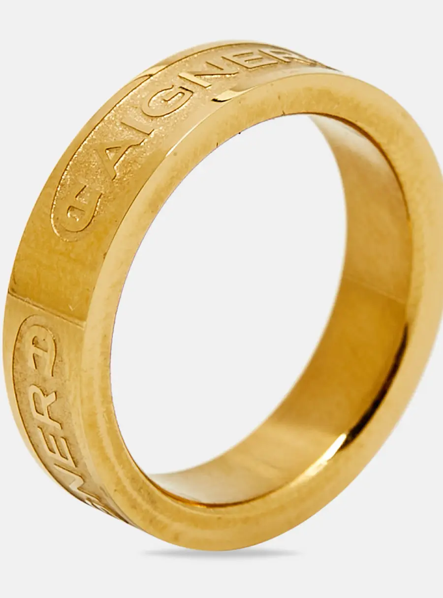 Aigner Logo Gold Tone Ring Size 54