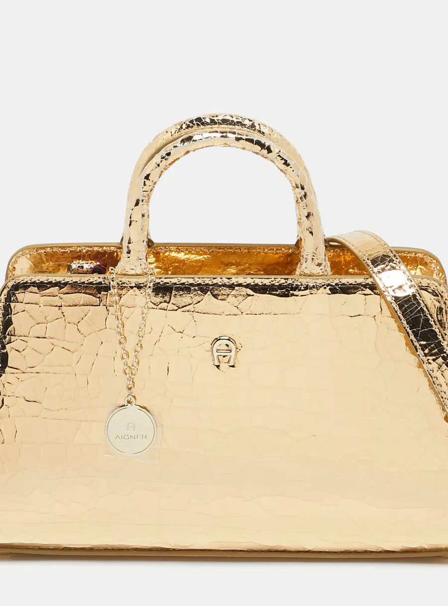 Aigner Gold Crackled Patent Leather Mini Cybill Tote