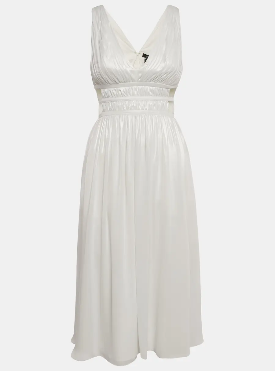 Aidan Maxttox Ivory Shimmer Crepe Gathered Cut-Out Detail Midi Dress XS