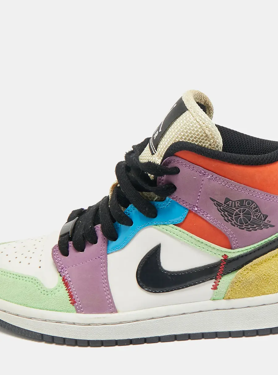 Air Jordan Multicolor Leather and Suede Jordan 1 Mid SE Lightblub Sneakers Size 36