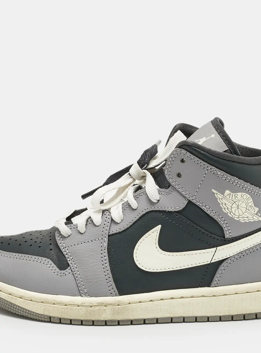 Air Jordans Multicolor Leather Jordan 1 Mid Cement Grey Sneakers Size 37.5