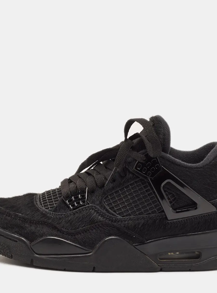 Air Jordans 4 Retro Size 37.5 Black/Dark Brown Calf Hair Olivia Kim No Cove Lace Up Sneakers