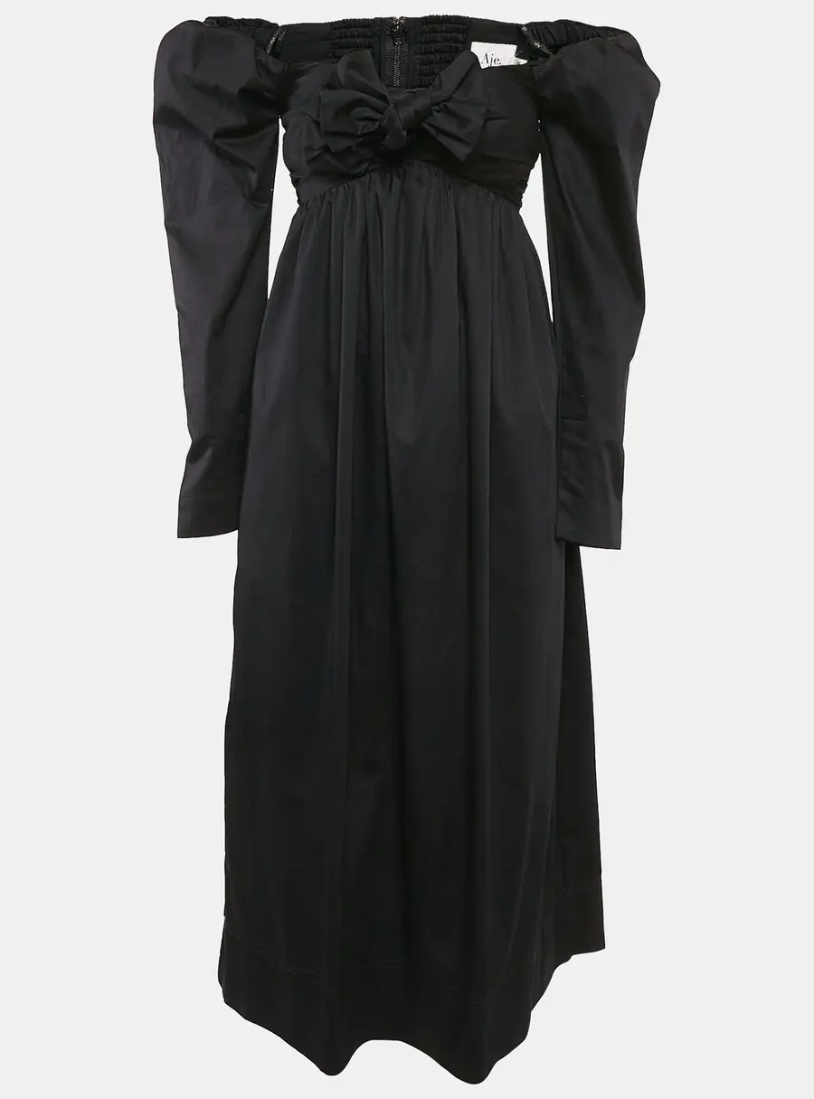 Aje Black Cotton Bow Detail Off-Shoulder Midi Dress XS
