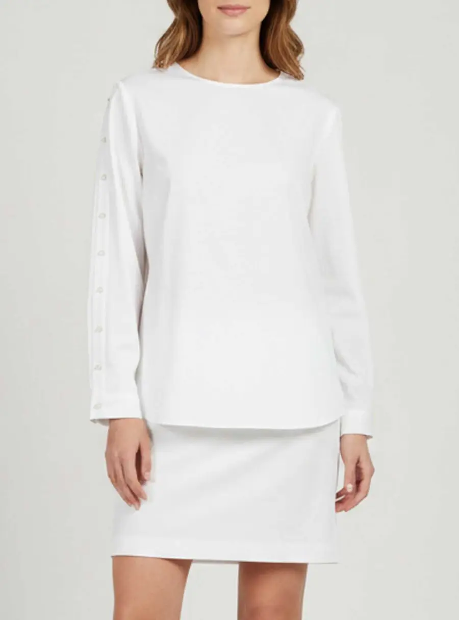Alaia White Cotton Button Up Sleeve Top S