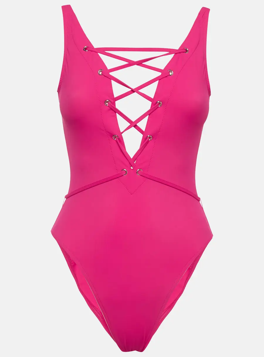 Alaia Fuchsia Jersey Lace Detail Sculpting Swimwear S