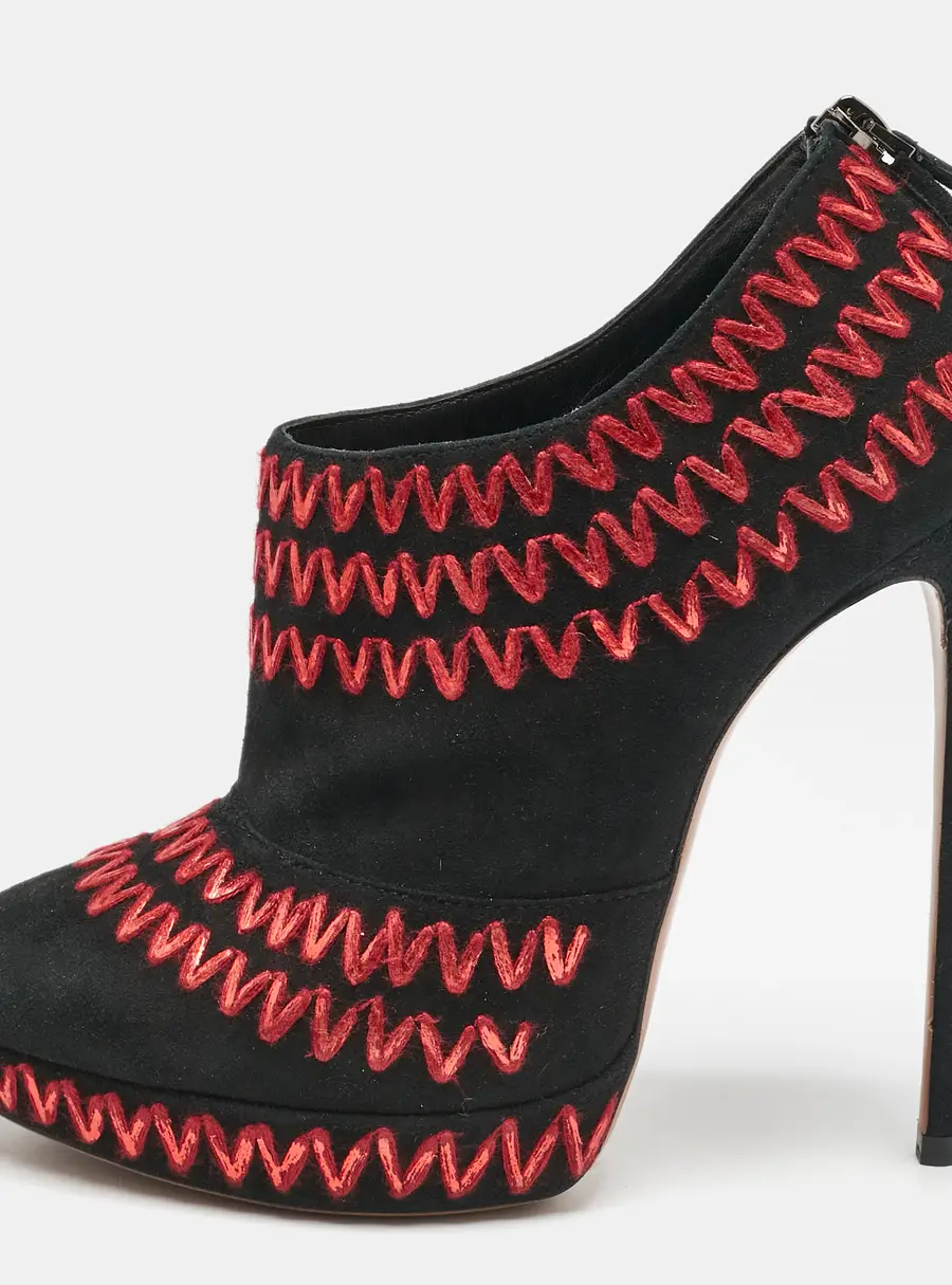 Alaia Black/Red Suede ZigZag Stitch Booties Size 41