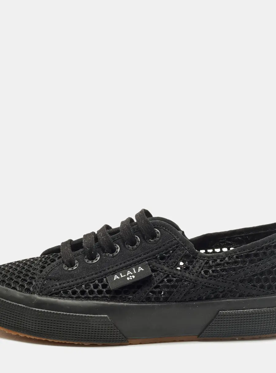 Alaia Superga Size 36 Black Canvas and Net Lace Up Sneakers