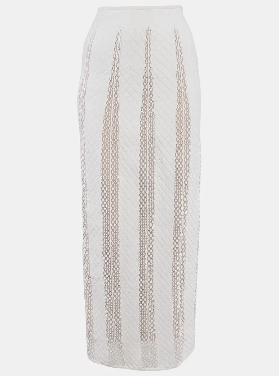 Alaia White Patterned Knit Long Skirt S