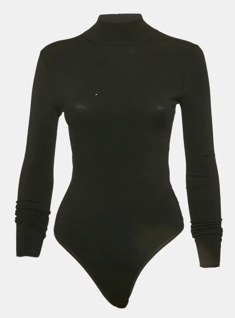 Alaia Black Knit High Neck Bodysuit M