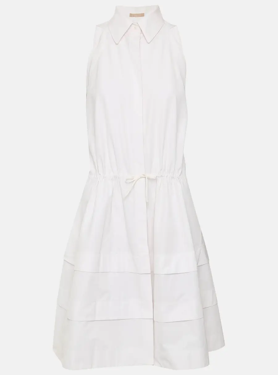 Alaia White Cotton and Polyester Halter Neck Layered Midi Dress L