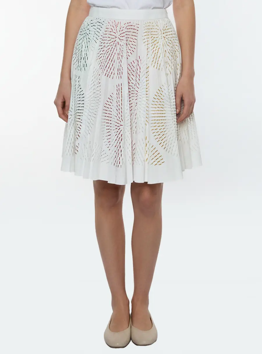 Alaïa White Fireworks Laser Cut Cotton Blend Pleated Mini Skirt M