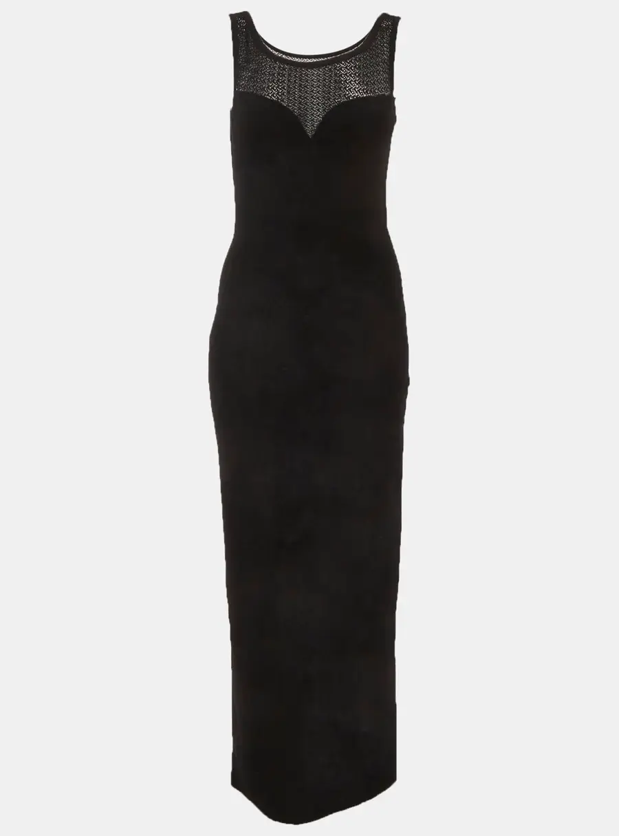 Alaia Black Crochet and Brushed Synthetic Paneled Midi Dress M