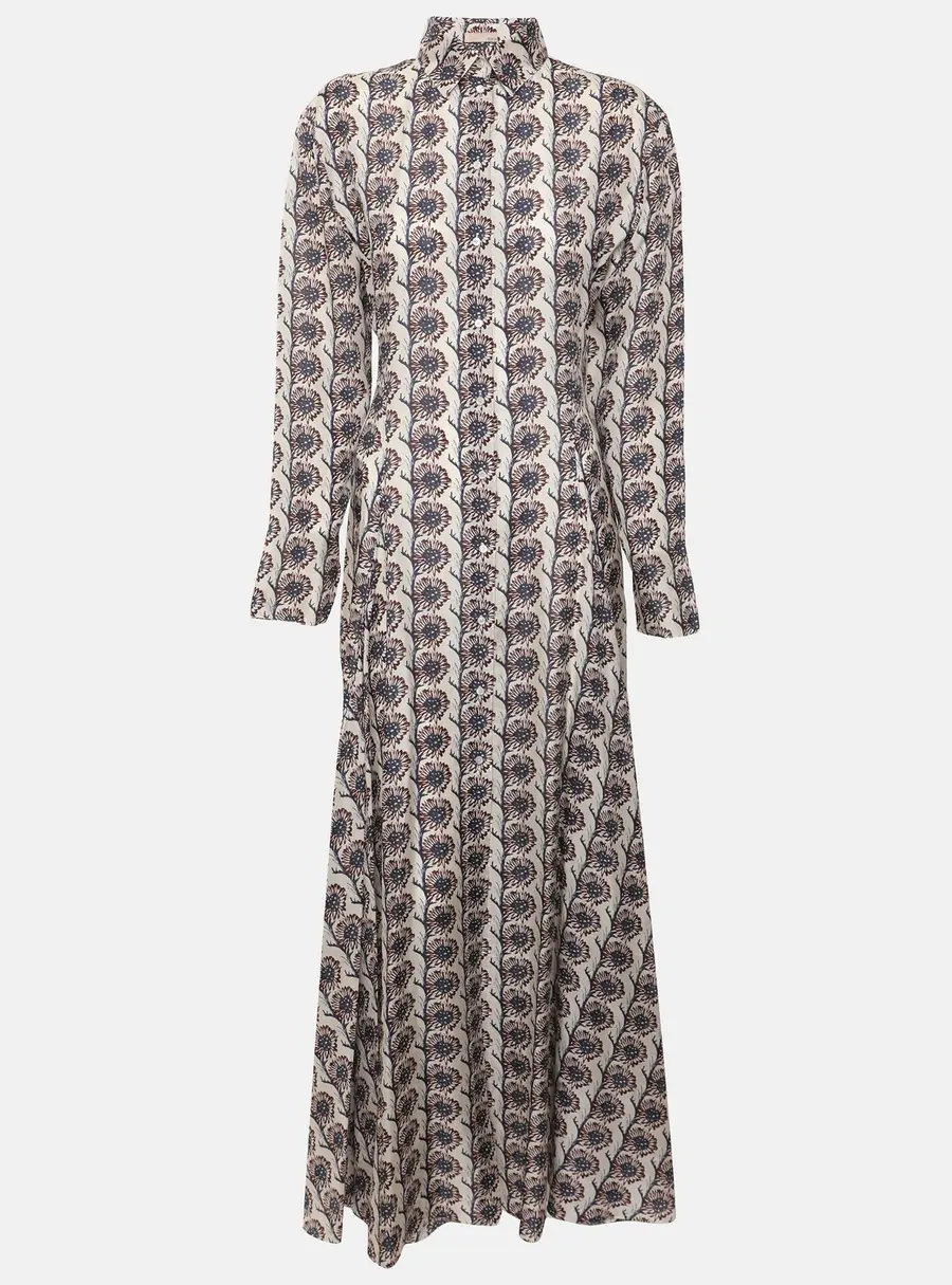 Alaia Multicolor Floral Print Silk Long Sleeve Maxi Dress M