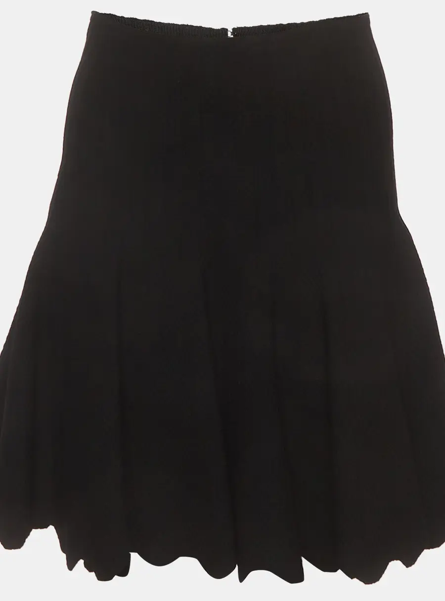 Alaia Black Textured Knit Flared Scalloped Mini Skirt M