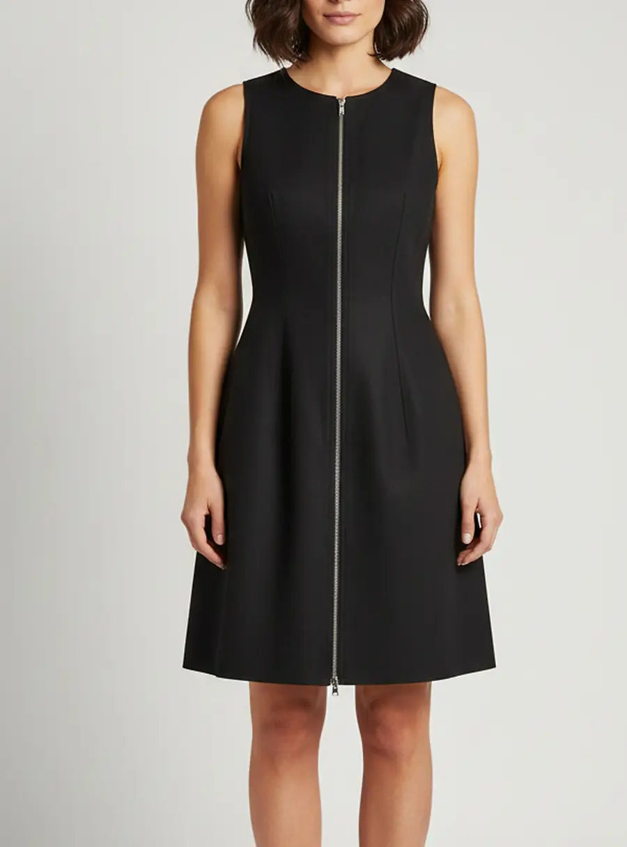 Alaia Black Cotton Pique Zipper Fit & Flare Mini Dress L