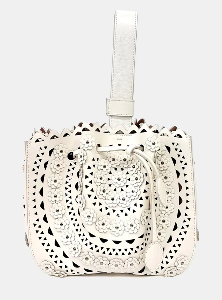 Alaia White Leather Laser-Cut Bucket Bag