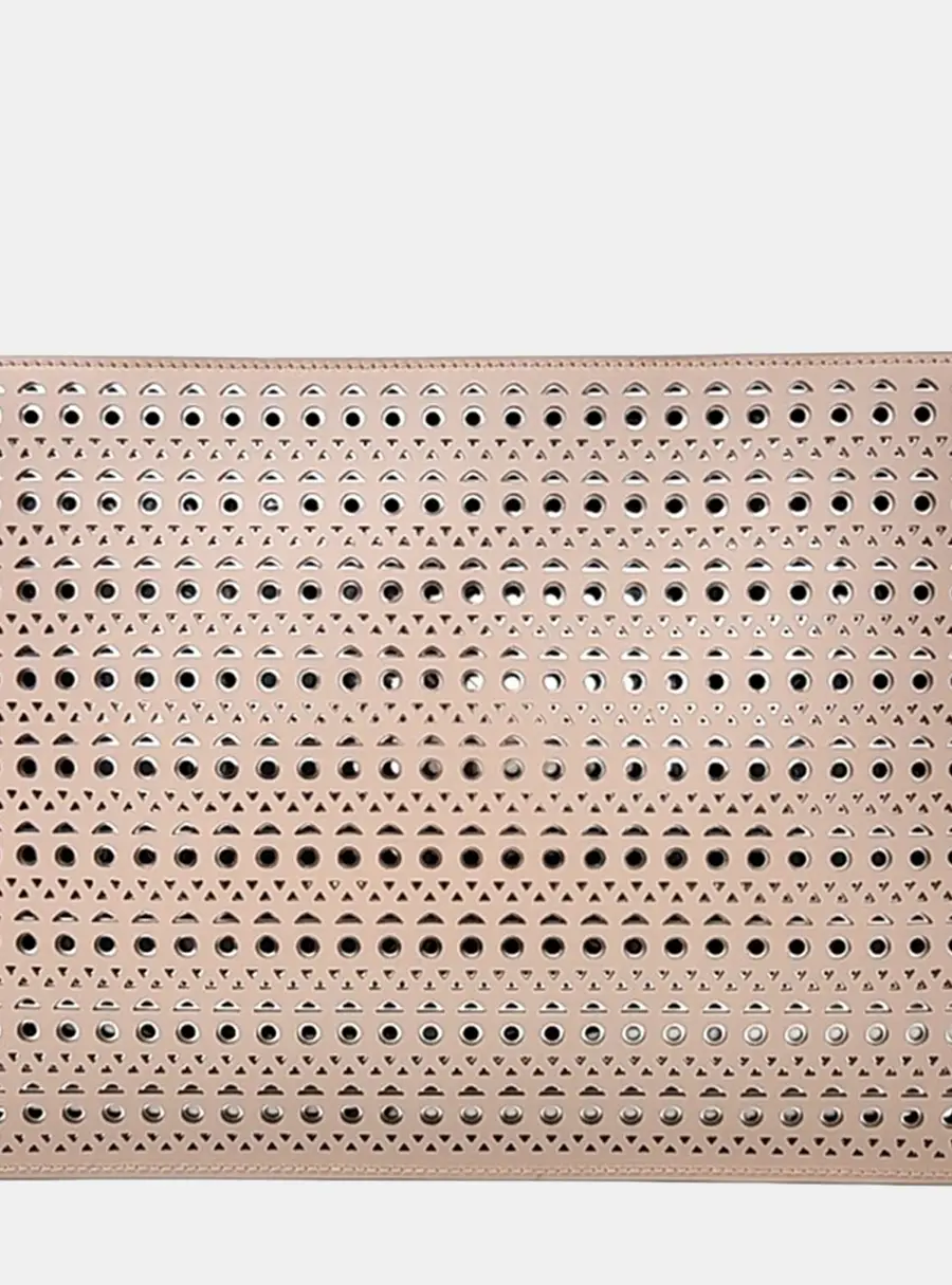 Ala&iuml;a Folded Mini Beige Leather Clutch Bag