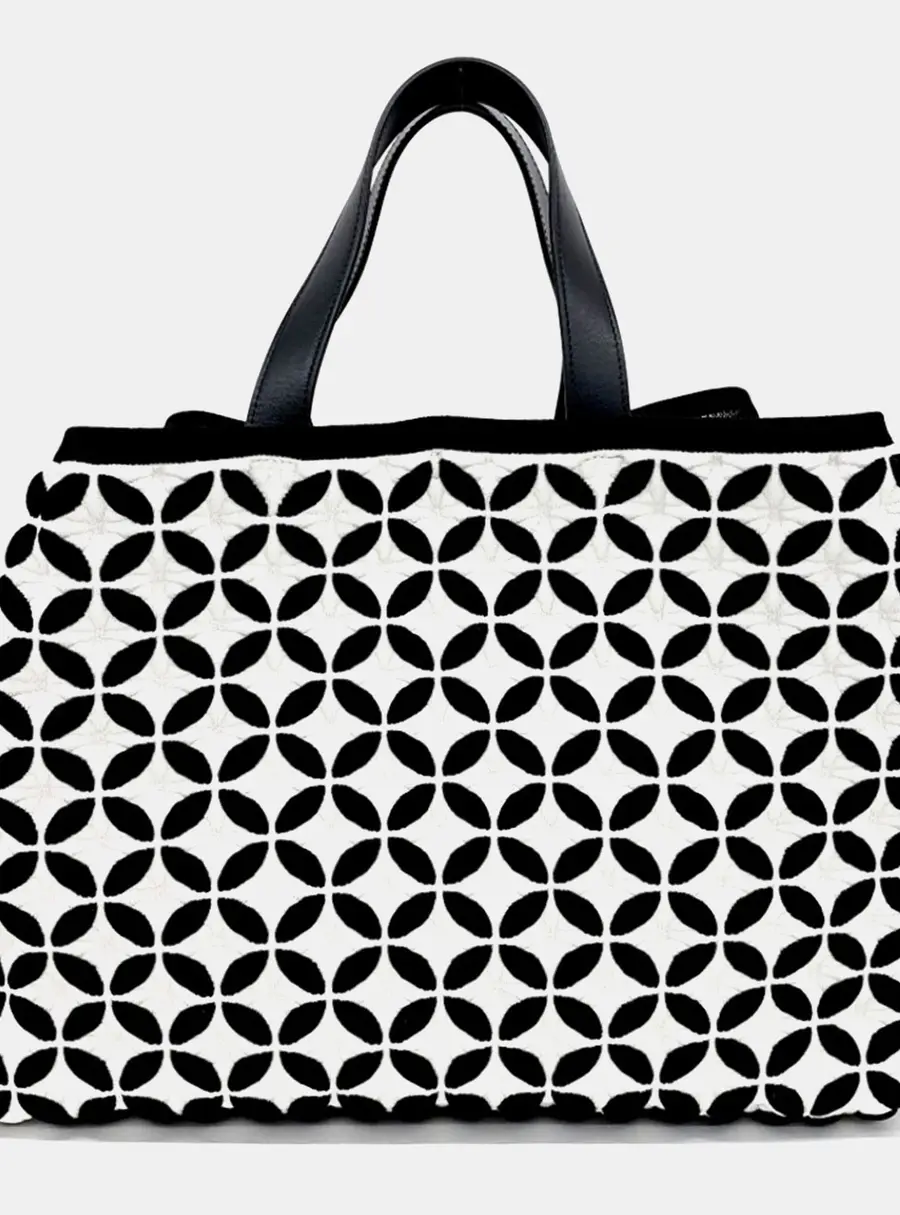 Ala&iuml;a Maille Macro P&eacute;tale Black White Fabric Knit Tote Bag