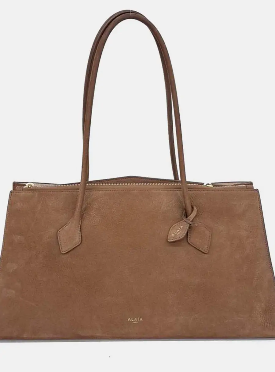 Alaia Le Teckel Medium Terre D'ombre Brown Suede Goat Leather Tote Bag