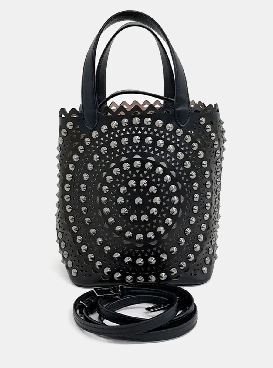 Ala&iuml;a Mina 20 Black Embellished Laser Cut Leather Tote Bag