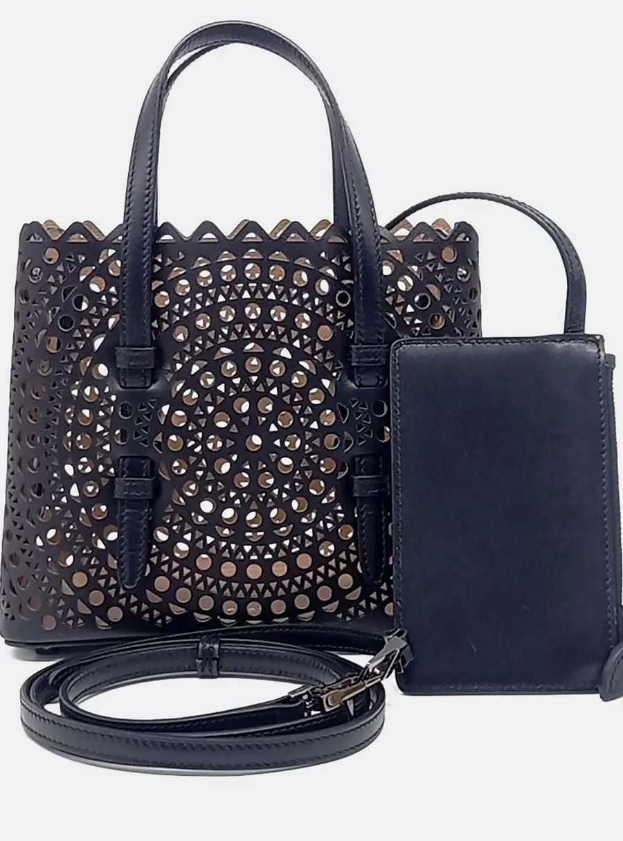 Alaia Black Leather Laser Cut Mina Bag 20