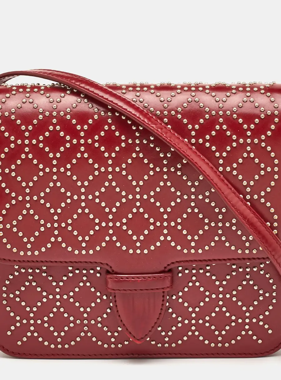 Alaia Arabesque Studded Dark Red Leather Flap Shoulder Bag