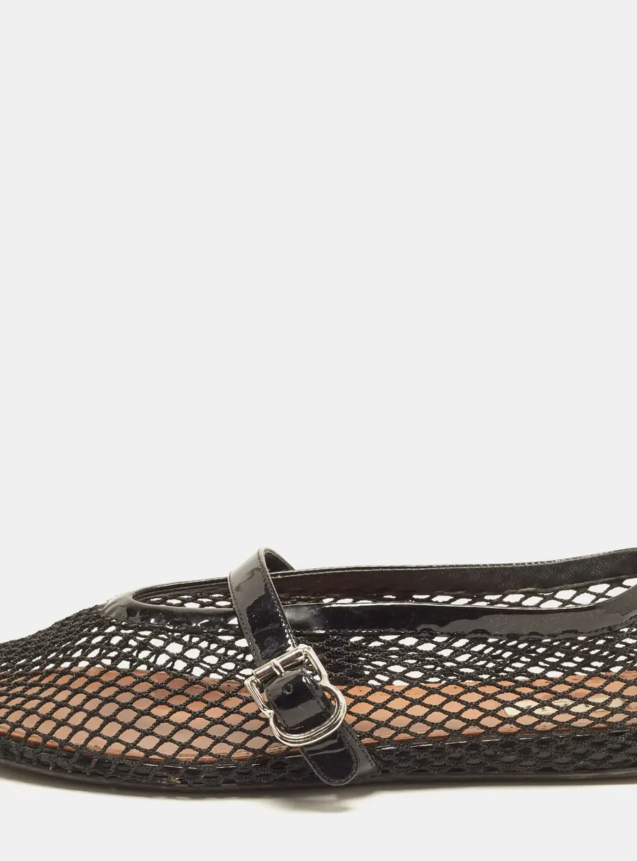 Alaia Fishnet Size 39 Black Mesh and Patent Leather Ballet Flats