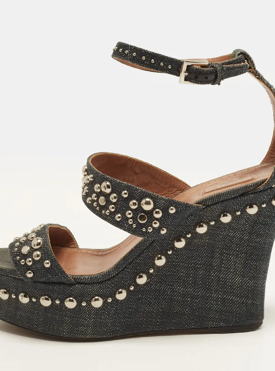 Alaia Size 39 Navy Blue Denim Wedge Sandals