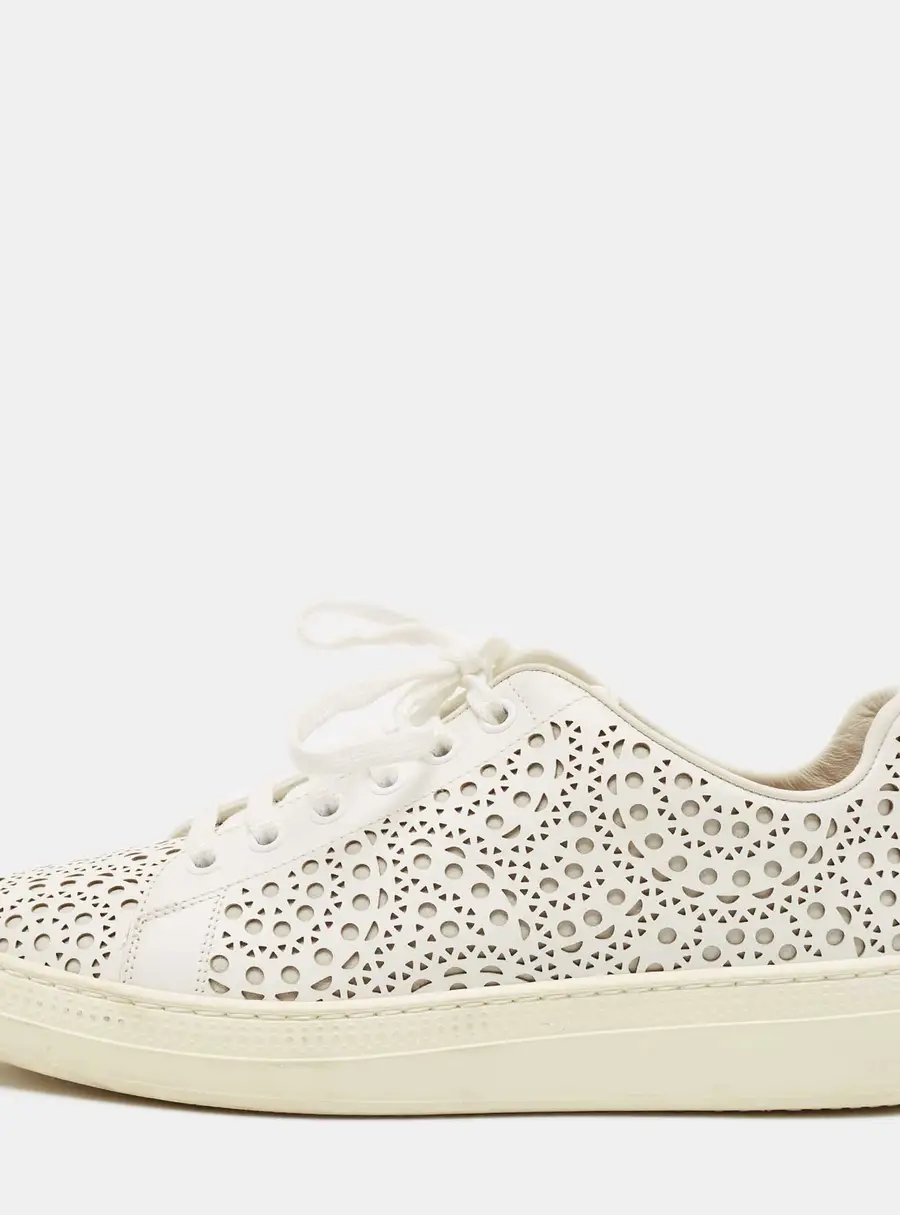 Alaia White Laser Cut Leather Low Top Sneakers Size 37