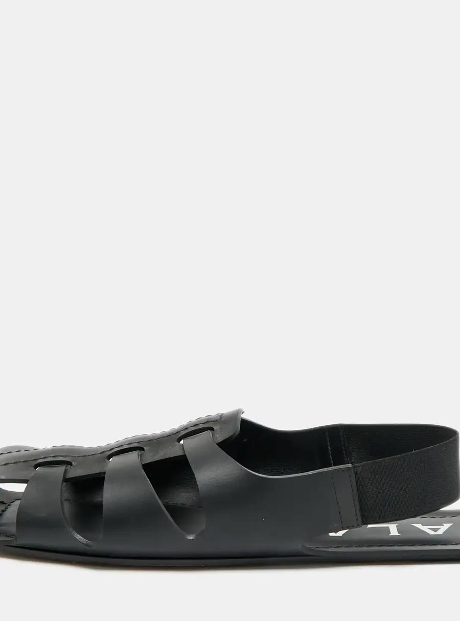 Alaia Caged Size 41 Black Leather Flat Sandals
