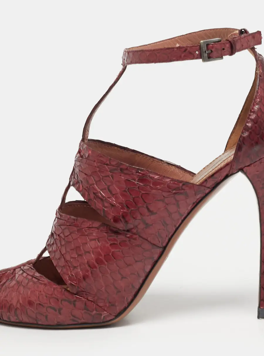 Alaia Size 38 Burgundy Python Leather Gladiator Sandals