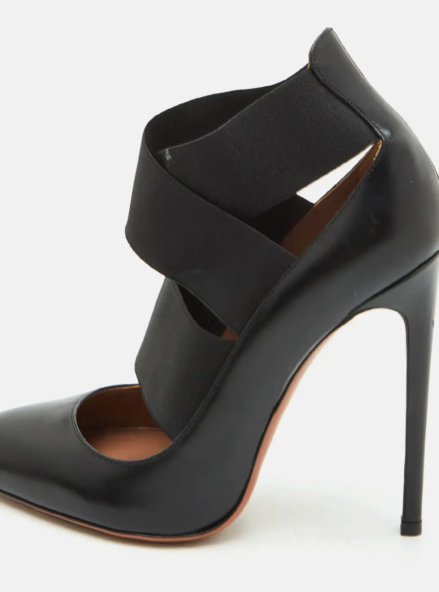 Alaia Size 40 Black Leather and Stretch Band Criss Cross Ankle Strap Pumps