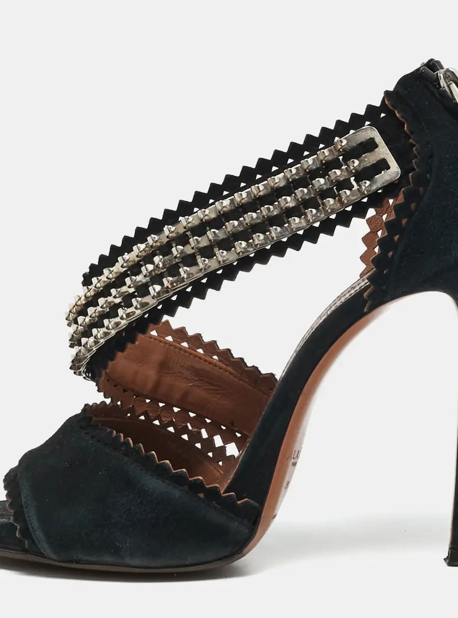 Alaia Size 38 Black Suede Ankle Strap Sandals