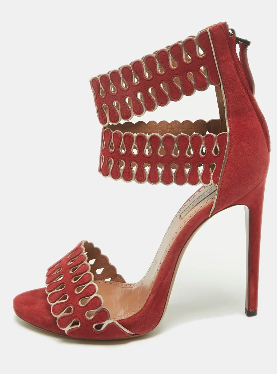Alaia Size Red Suede Ankle Strap Sandals