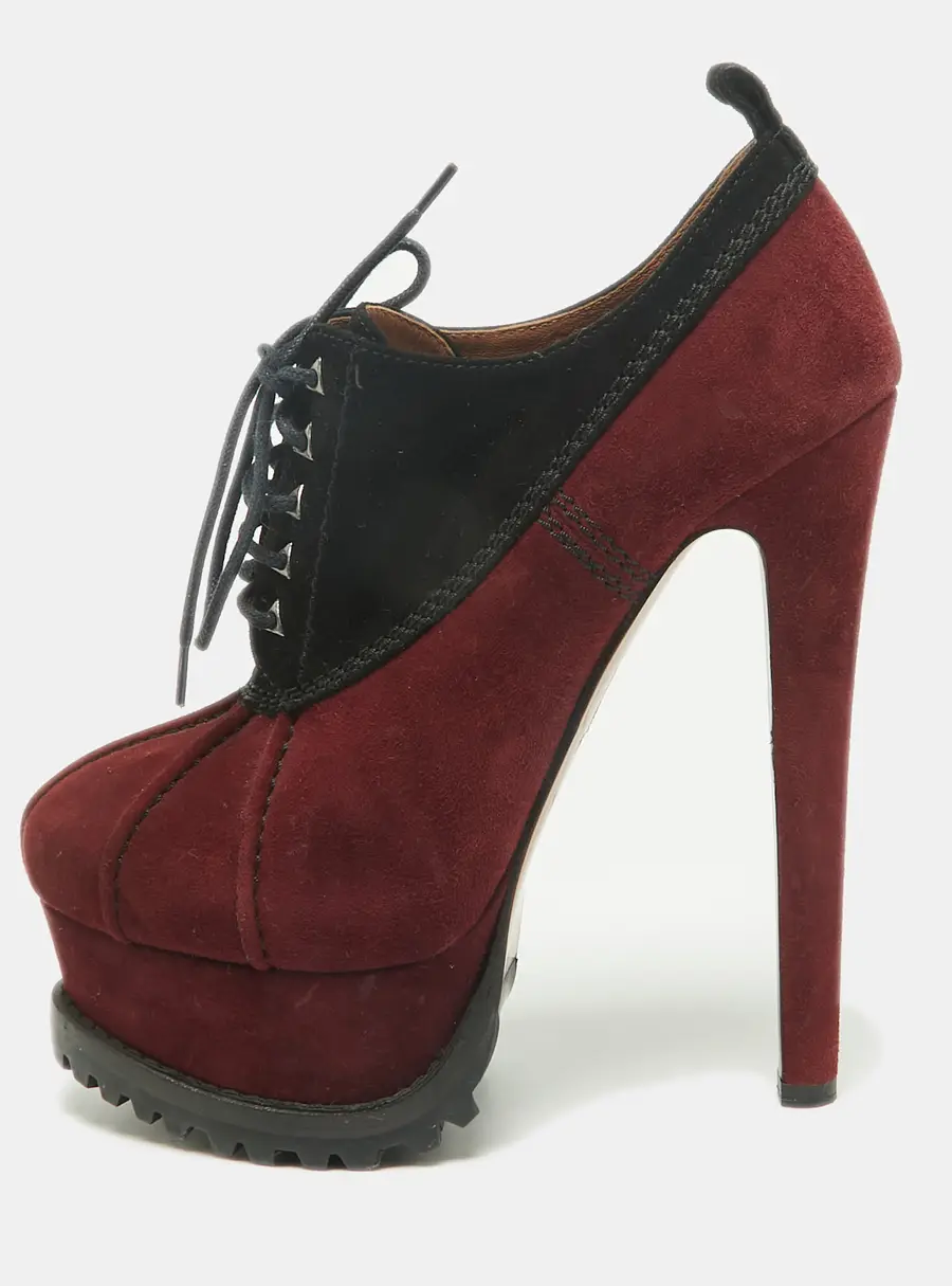 Alaia Size 37.5 Burgundy/Black Suede Booties