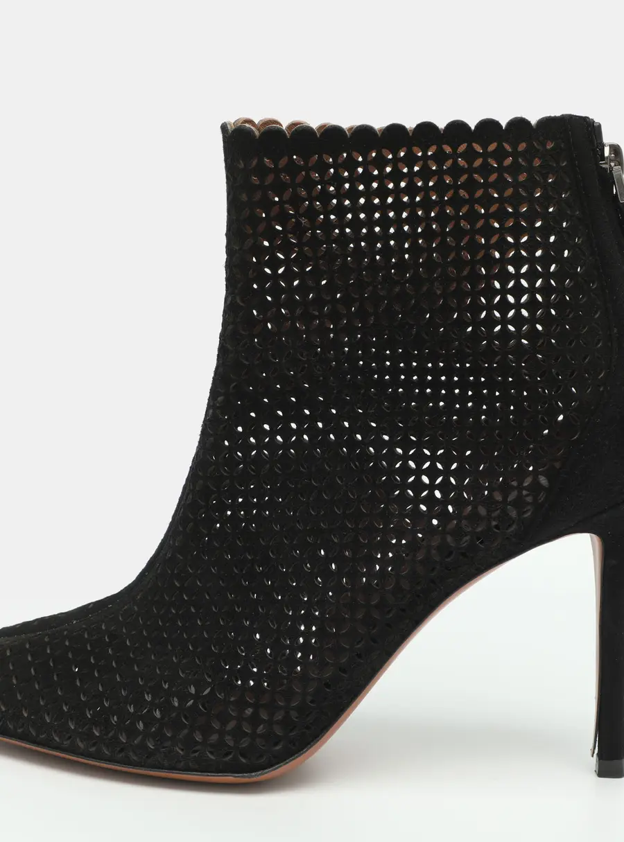 Alaia Size 39 Black Laser Cut Suede Ankle Length Boots