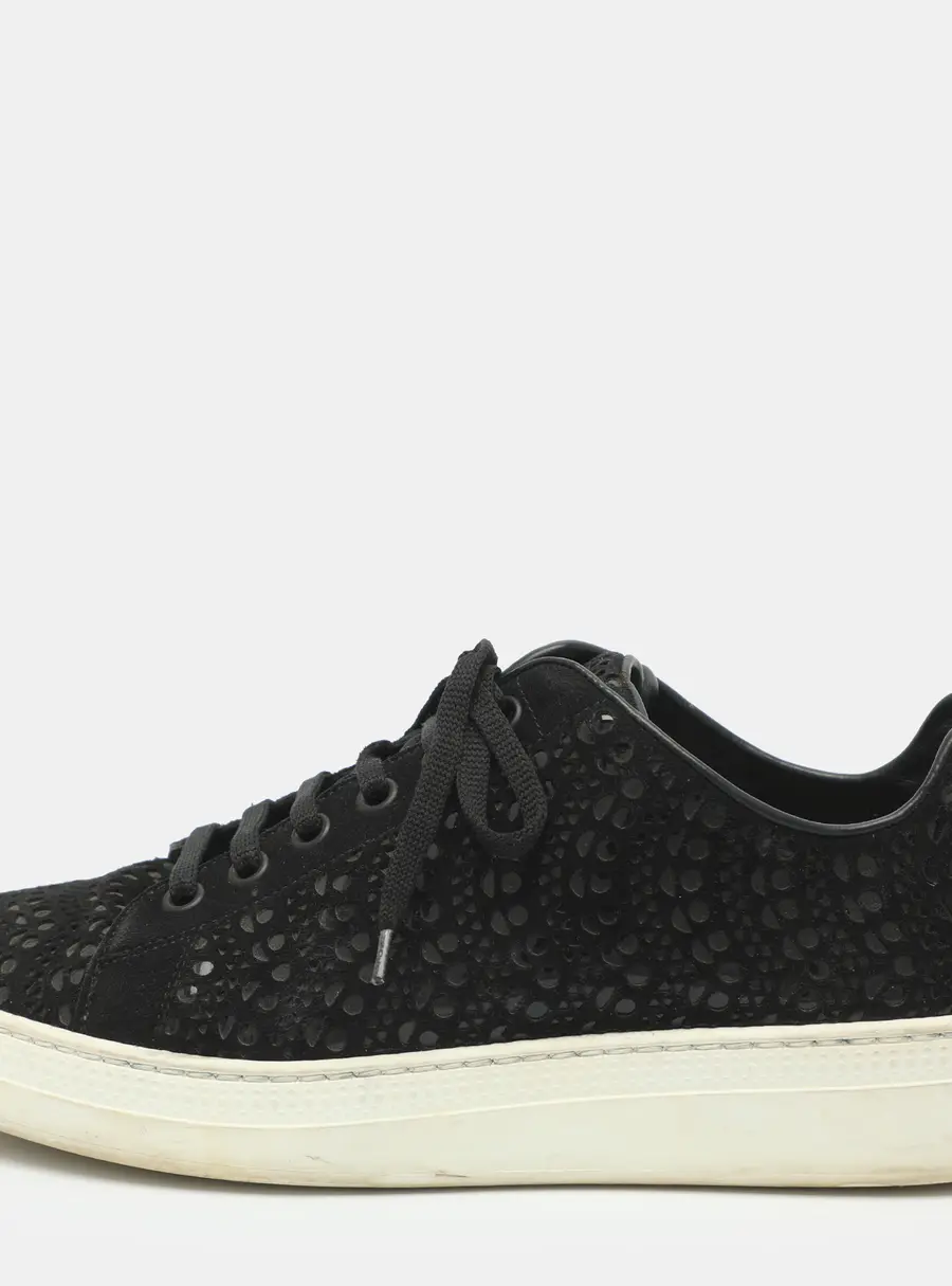 Alaia Size 37 Black Laser Cut Suede Low Top Sneakers