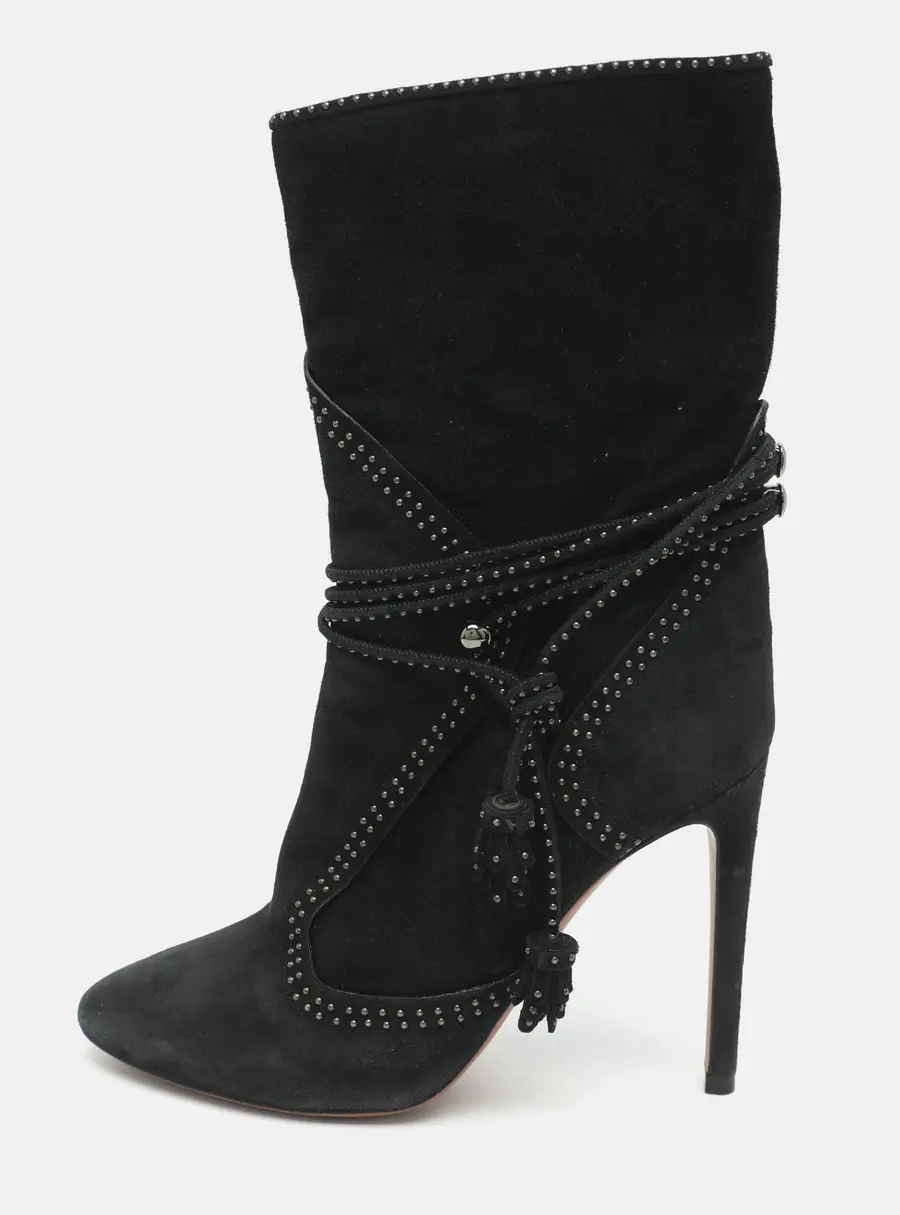 Alaia Size 36 Black Suede Studded Tassel Mid Calf Boots